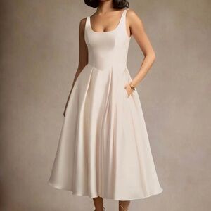 Azazie Cream Scoop-Neck Midi Dress